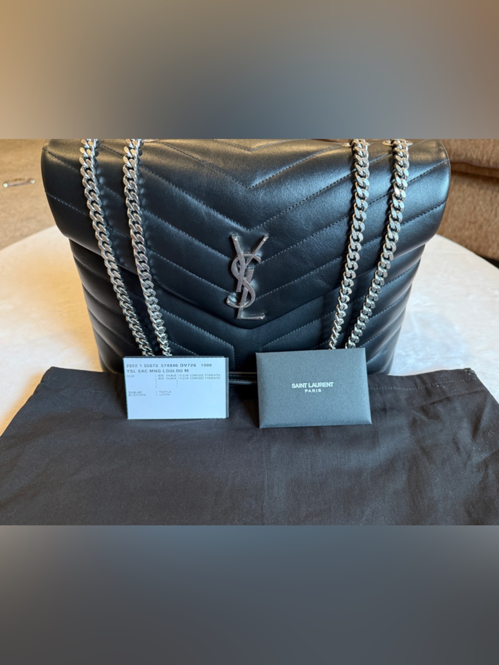 Saint Laurent Black Chevron Quilted Leather Envelope Crossbody with Silver YSL - Picture 12 of 14